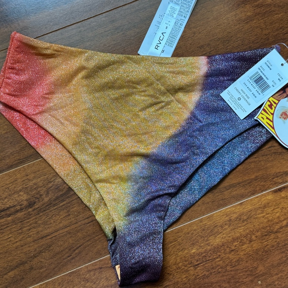 RVCA Trippy Dana High Rise Cheeky Bikini Swimsuit Multicolor Bottoms. Small. NWT